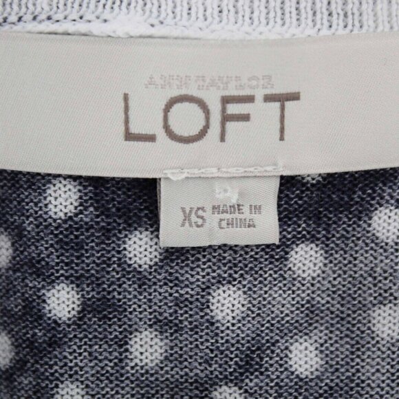 LOFT Sz XS Navy Blue With White Polka Dots Thin Button Up All Cotton Cardigan - Picture 4 of 4